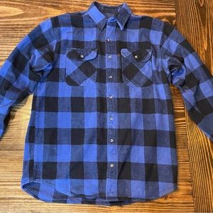Berne Flannel Shirt Mens Large Tall Heavyweight Blue &black Plaid